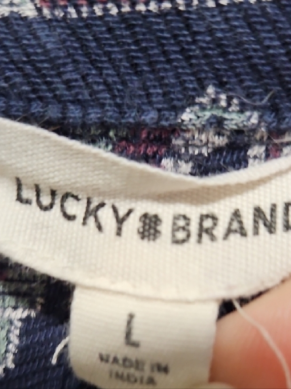 Lucky Brand Navy Geometric V-Neck Blouse - Picture 2 of 4